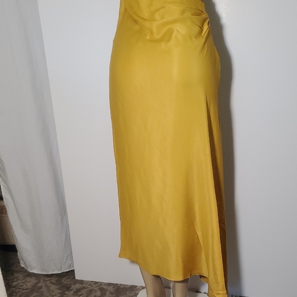 NWT Zara Midi Satin Effect Slip Dress Summer Mustard Yellow Gold Size M - Picture 9 of 15